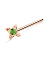 Green Stone Leaf Silver Straight Nose Stud NSKA-673 